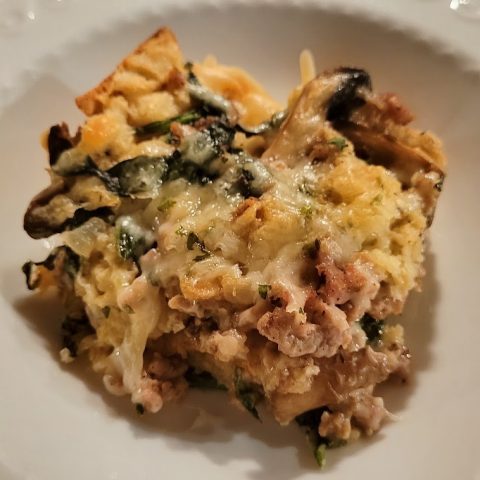 Sausage, Spinach & Mushroom Strata