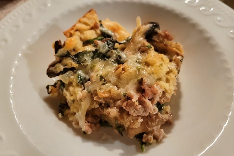 Sausage, Spinach & Mushroom Strata